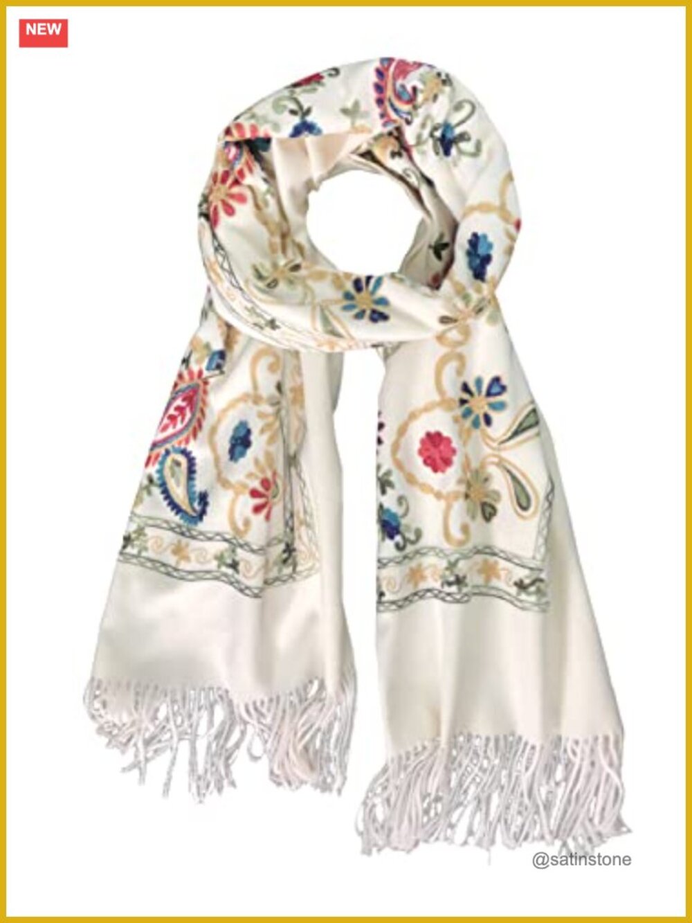Embroidered Tassel Long Shawl Oversize Scarf Wrap for Women